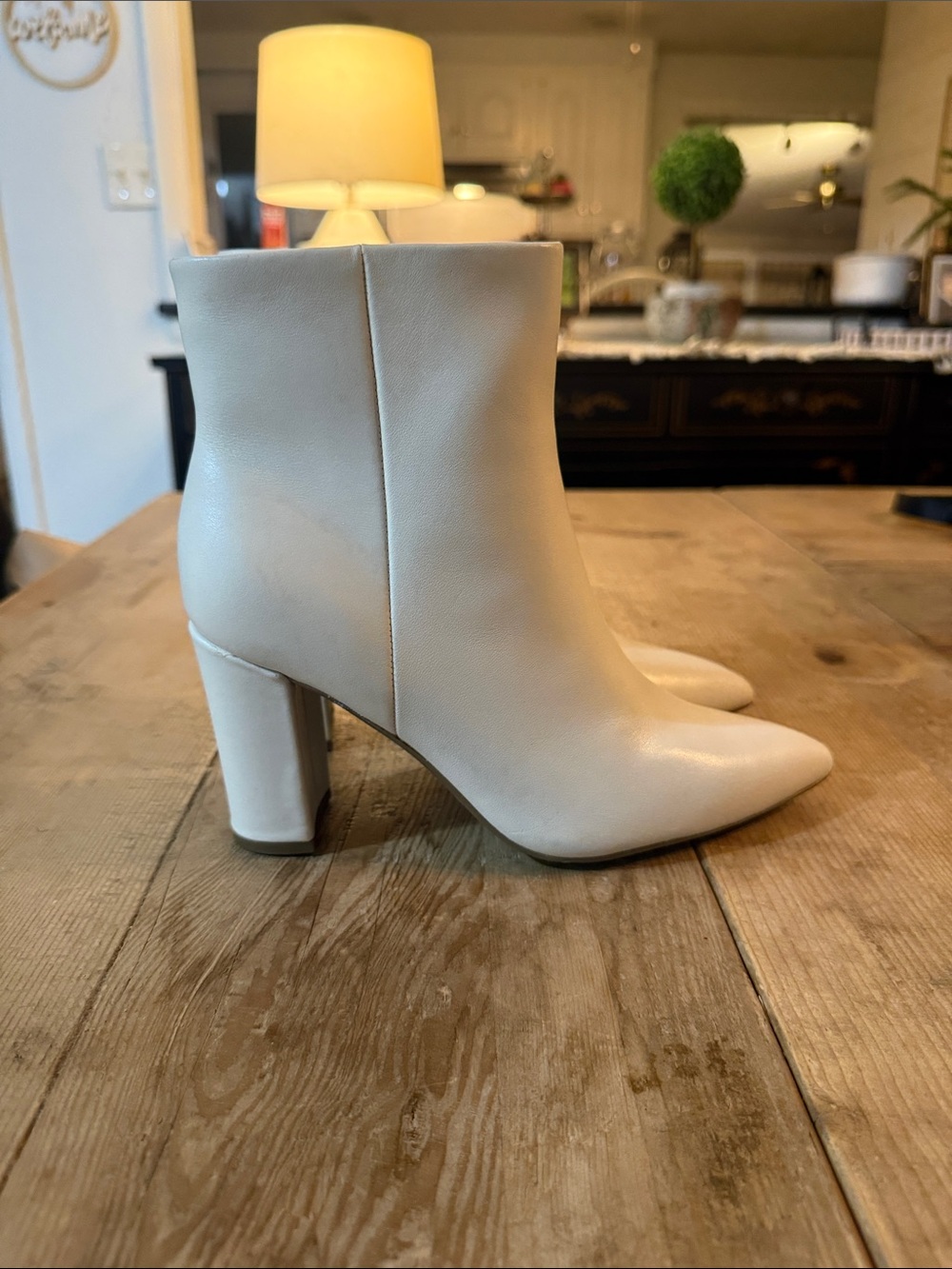 Marc Fisher Cream Pointed-Toe Block Heel Ankle Boots